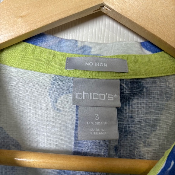Chico’s No Iron Top Blouse 100% Linen 3 XL 16 Floral Button Up Resortwear Coast - Picture 3 of 7